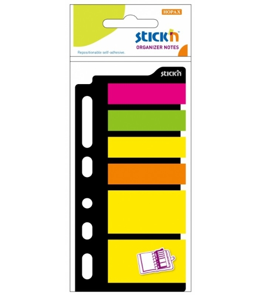 Закладки самоклеящиеся, индексы пластиковые Stick`n 21070 6 цветов в упаковке, 25 листов, для органайзера 25x45мм,+12x45мм, европодвес