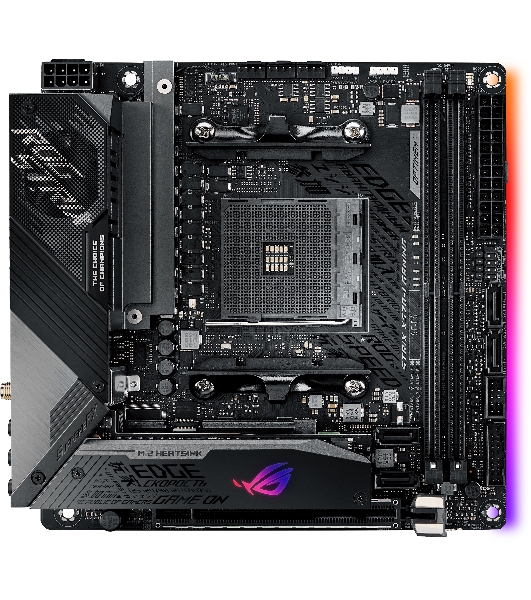 Материнская плата ASUS ROG STRIX X570-I GAMING, AM4, AMD X570, 2xDDR4, 4xSATA, 2xM.2, 1xPCIe 4.0 x16, 1xHDMI, 1xDP, 1x1Gb LAN, Wi-Fi 6, Bluetooth 5.0, 1xUSB-C 10Gbps, 3xUSB-A 10Gbps, 4xUSB-A 5Gbps, 2xUSB-A 2.0, 3x3.5 мм, 7.1, ITX