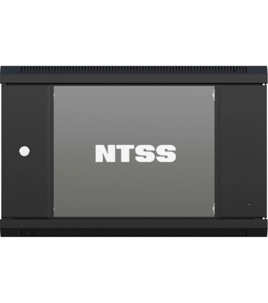 Шкаф коммутационный NTSS NTSS-W9U6045GS-BL настенный 9U 570x450мм пер.дв.стекл 60кг черный 350мм 20.1кг 220град. 370мм IP20 сталь