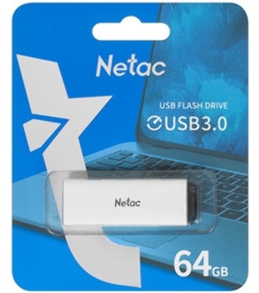 Флешка USB Netac U185 (NT03U185N-064G-32WH), 64Gb, USB 3.0, R/W 100/25, белый/серый