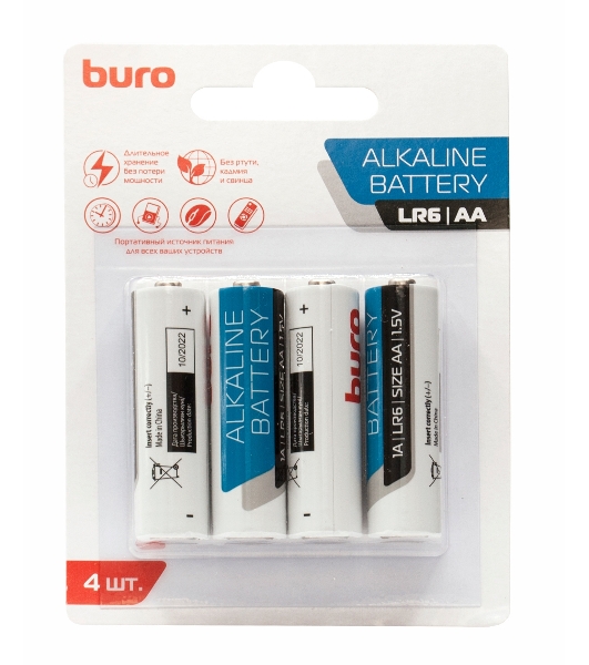 Батарея Buro Alkaline LR6 AA (4шт) блистер