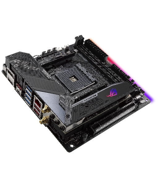 Материнская плата ASUS ROG STRIX X570-I GAMING, AM4, AMD X570, 2xDDR4, 4xSATA, 2xM.2, 1xPCIe 4.0 x16, 1xHDMI, 1xDP, 1x1Gb LAN, Wi-Fi 6, Bluetooth 5.0, 1xUSB-C 10Gbps, 3xUSB-A 10Gbps, 4xUSB-A 5Gbps, 2xUSB-A 2.0, 3x3.5 мм, 7.1, ITX