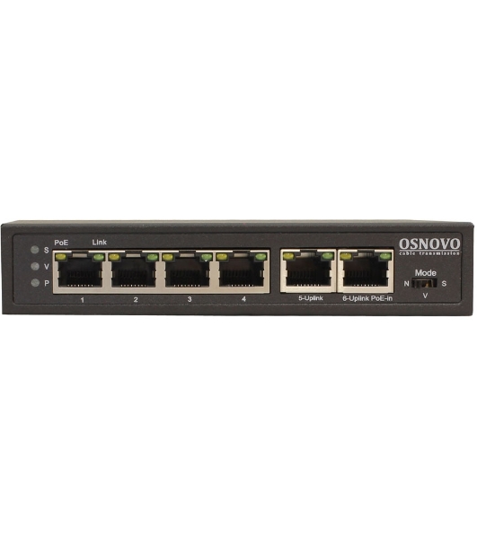 Коммутатор Osnovo SW-20600/D удлинитель FE на 6 портов с питанием по PoE, 4 *10/100 Base-T PoE, 1 *10/100 Base-T Uplink с поддержкой питания по PoE (до 90W), 1 *10/100 Base-T Uplink, PoE на порт - до 30W, суммарно до до 87W