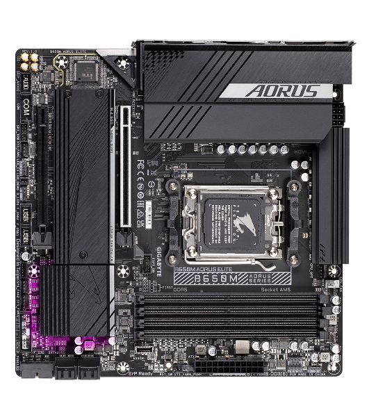 Материнская плата Gigabyte B650M AORUS ELITE, Socket AM5, AMD B650, 4xDDR5, 4xSATA, 2xM.2, 1xPCI-E 4.0 x16, 1xPCI-E 4.0 x4, 1xHDMI, 1xDP, 1x 2.5Gb LAN, 5xUSB-A 3.2 Gen 1, 2xUSB-A 3.2 Gen 2, 4xUSB-A 2.0, 1xUSB-C 3.2 Gen 2, 2x3.5 мм, 7.1, Micro-ATX