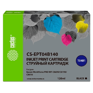 Картридж струйный Cactus CS-EPT04B140 черный (120 мл) для Epson WorkForce Pro WF-C8190, WF-C8690