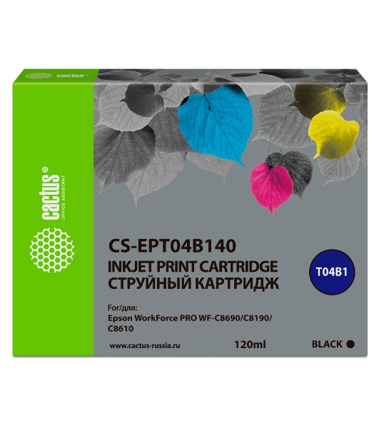 Картридж струйный Cactus CS-EPT04B140 черный (120 мл) для Epson WorkForce Pro WF-C8190, WF-C8690