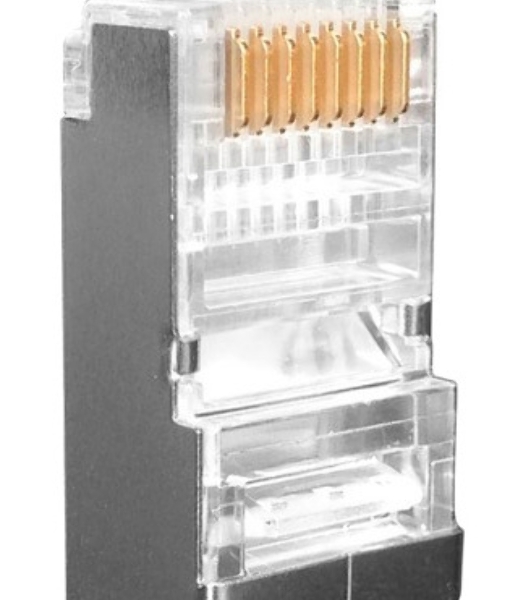 Разъем RJ-45(8P8C) Hyperline PLUG-8P8C-U-C6-SH-100 под витую пару, категория 6 (50 µ''/50 микродюймов), экранированный, универсальный (для одножильного и многожильного кабеля) (100 шт)