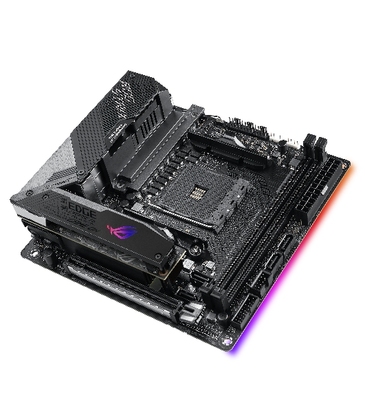 Материнская плата ASUS ROG STRIX X570-I GAMING, AM4, AMD X570, 2xDDR4, 4xSATA, 2xM.2, 1xPCIe 4.0 x16, 1xHDMI, 1xDP, 1x1Gb LAN, Wi-Fi 6, Bluetooth 5.0, 1xUSB-C 10Gbps, 3xUSB-A 10Gbps, 4xUSB-A 5Gbps, 2xUSB-A 2.0, 3x3.5 мм, 7.1, ITX