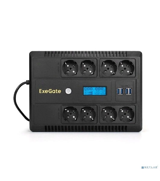 Источник бесперебойного питания ExeGate NEO Smart LHB-650.LCD.AVR.8SH.CH.RJ.USB 650VA/390W, LCD, AVR, 8*Schuko, RJ45/11, USB, 4*USB-порта для зарядки, черный