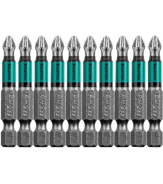 Биты KRAFTOOL, PH2, 50 мм, тип хвостовика E 1/4', 10 шт в блистере 26122-2-50-10