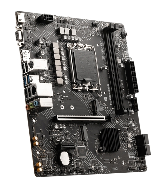 Материнская плата MSI PRO H610M-G DDR4, LGA 1700, Intel H610, 2xDDR4, 4xSATA, 1xM.2, 1xPCIe 4.0 x16, 1xPCIe 3.0 x1, 1xHDMI, 1xDP, 1xVGA, 1xRJ45 1Gb, 2xUSB-A 3.2 Gen 1, 4xUSB-A 2.0, 3x3.5мм, 7.1, mATX