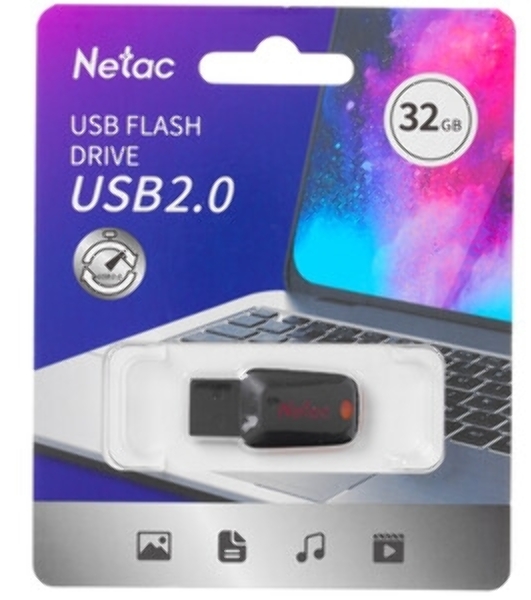 Флешка USB Netac U197 (NT03U197N-032G-20BK), 32Gb, USB 2.0, R/W 25/10, черный/красный