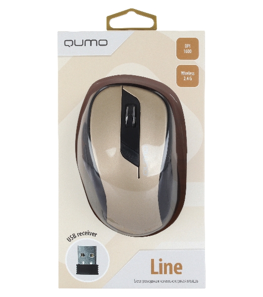 Мышь беспроводная Qumo Office Line M64 золотистый, 1600 dpi, радиоканал, USB, кнопки - 6