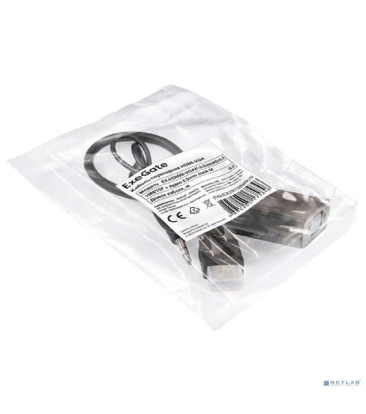 Кабель-переходник HDMI-VGA ExeGate EX-HDMIM-VGAF-3.5JackS-0.3 (19M/15F, 0,3м + аудио 3.5мм Jack M 0,5м) Преобразователь цифрового HDMI сигнала в VGA видео и стерео-аудио