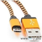 Кабель Gembird USB 2.0 Cablexpert AM/microBM 5P, 1м, нейлоновая оплетка, алюминиевые разъемы, оранжевый, пакет, фото2