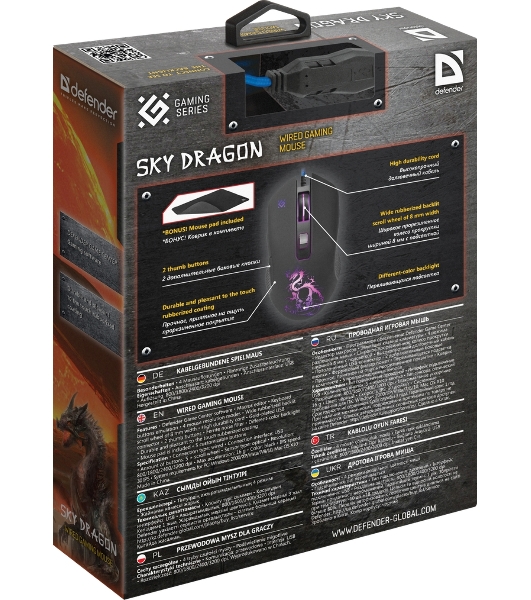 Мышь проводная Defender Sky Dragon GM-090L черный, 3200 dpi, USB, кнопки - 6