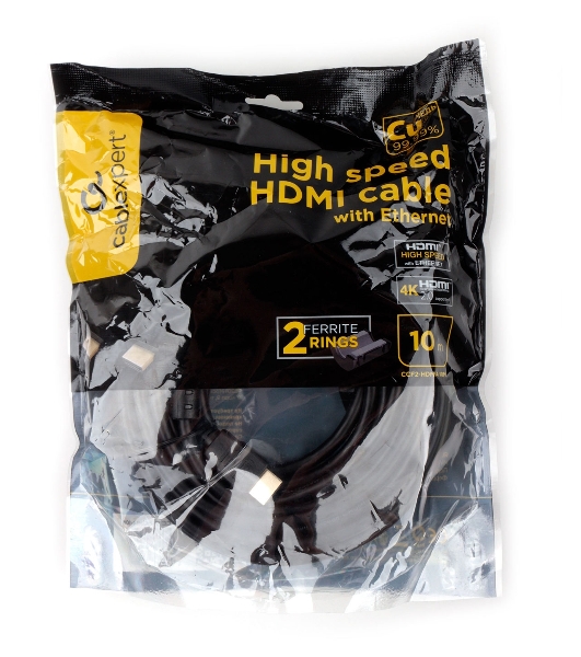Кабель HDMI Cablexpert CCF2-HDMI4-10M, 19M/19M, v2.0, медь, позол.разъемы, экран, 2 фер.кольца, 10м, черный, пакет