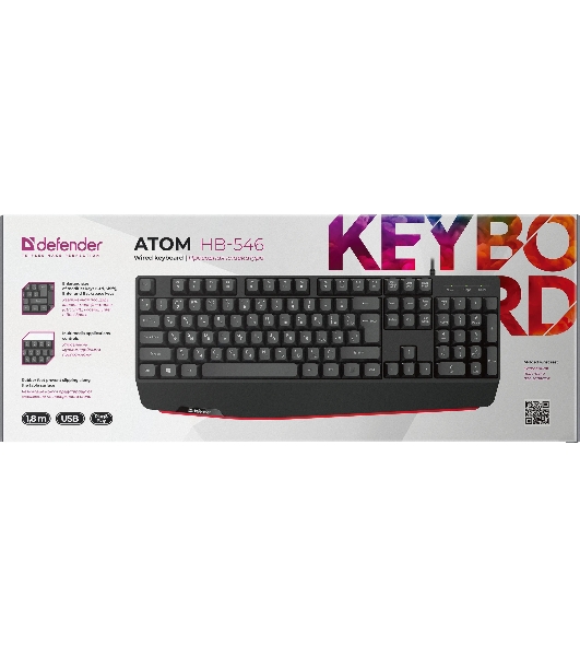 Клавиатура проводная Defender Atom HB-546, USB, черный