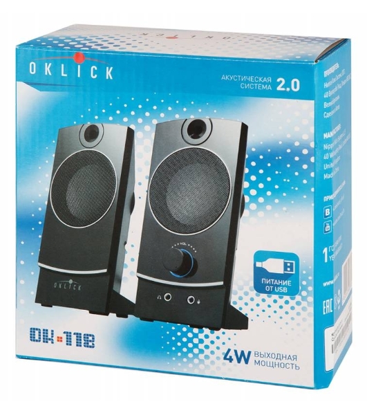 Акустическая система Oklick OK-118 2.0 черный 4Вт