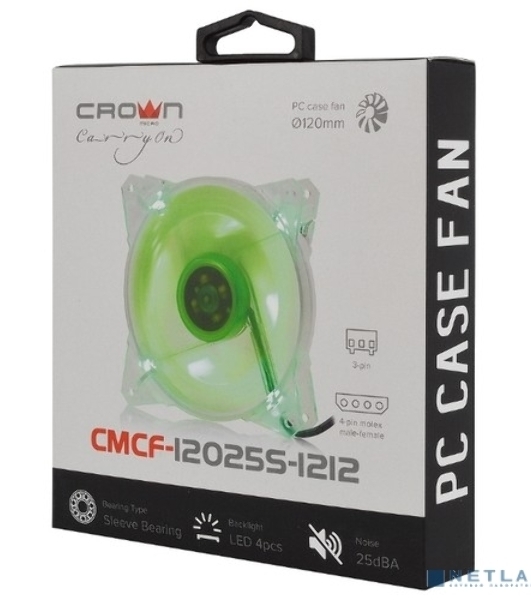 Вентилятор для корпуса Crown CMCF-12025S-1212 прозрачный/зеленый, 120 мм, 1650 об/мин, 28 дБ, 3 pin