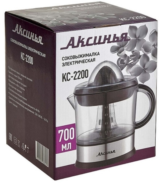 Соковыжималка АКСИНЬЯ КС-2200 чёрный, цитрусовая, 40 Вт, 700 мл, электронное, реверс
