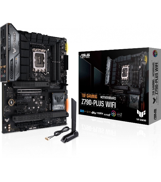 Материнская плата ASUS TUF GAMING Z790-PLUS WIFI, LGA 1700, Intel Z790, 4xDDR5, 4xSATA, 4xM.2, 1xPCIe 5.0 x16, 1xPCIe 4.0 x4, 2xUSB-A 3.2 Gen 2, 4xUSB-A 3.2 Gen 1, 1xUSB-C 3.2 Gen 2, 1xUSB-C 3.2 Gen 2x2, 1x2.5Gb LAN, 5x3.5 мм, 7.1, Standard-ATX