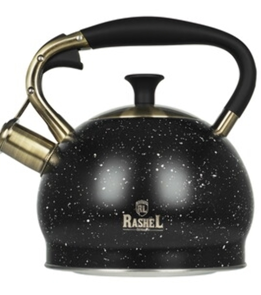 Чайник RASHEL М-7903 3 л, нерж. сталь, со свистком, черный