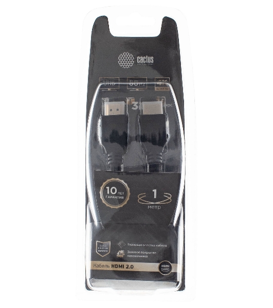 Кабель аудио-видео Cactus CS-HDMI.2-1 HDMI (m)/HDMI (m) 1м. позолоченные контакты черный