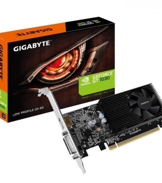 Видеокарта Gigabyte GV-N1030D4-2GL NVidia GeForce GT 1030, 2Gb DDR4/64-bit, PCI-Ex16 3.0, DVI-Dx1, HDMI2.0bx1, LP, 2-slot cooler, Retail