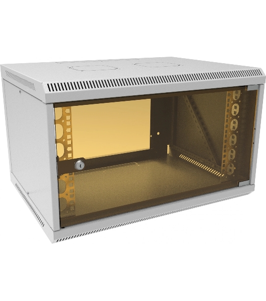 Шкаф коммутационный Suprlan (05-1063) настенный 6U 600x450 мм пер. дв. стекл направл. под закл. гайки 70 кг RAL 7035 385 мм 15.7 кг 360 мм