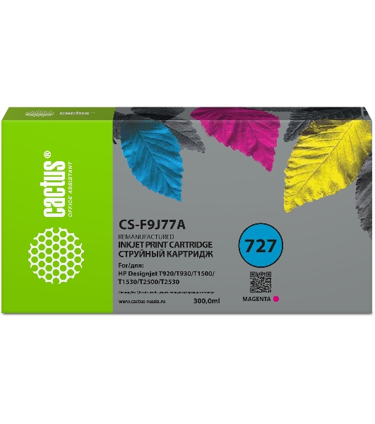 Картридж струйный Cactus CS-F9J77A 727 пурпурный (300 мл) для HP DJ T920/T930/T1500/T1530/T2500/T2530