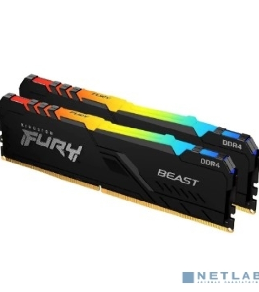 Оперативная память Kingston Fury Beast, DDR4, 16GB (2x8GB), 3200MHz, CL16, DIMM, с радиатором, RGB, черный