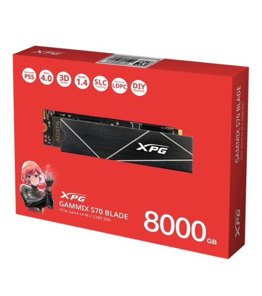 Накопитель SSD ADATA XPG GAMMIX BLADE S70, 8Tb, PCIe 4.0 x4, M.2 2280, NVMe, R/W 7300/6300
