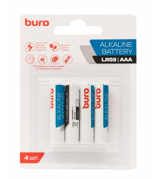 Батарея Buro Alkaline LR03 AAA (4шт) блистер