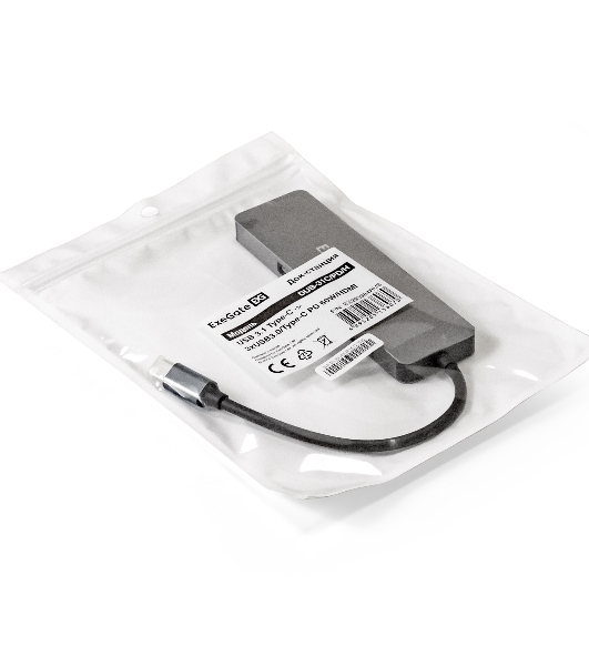 USB-концентратор ExeGate DUB-31C/PD/H (кабель-адаптер USB Type-C --> 3xUSB3.0 + PD 60W + HDMI 4K@30Hz, Plug&Play, серый)