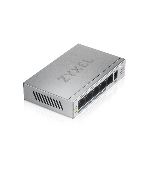 Коммутатор Zyxel GS1005HP Switch PoE +, 5xGE (4xPoE +), desktop, metal, silent, PoE budget 60 W