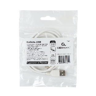Кабель USB2.0 Cablexpert (RU) AM/Type-C CCP-USB2-AMCM-1M-RU-W, 3A, 36Вт, QC3.0, медь, двойной экран, 1м, белый, пакет