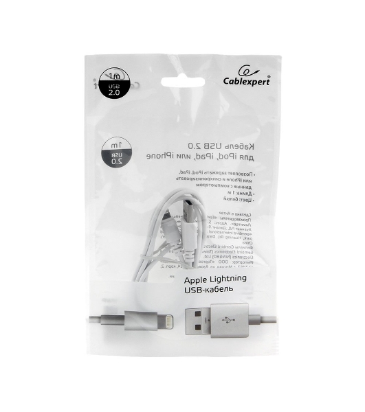 Кабель USB Cablexpert CC-USB-AP2MWP AM/Apple, для iPhone5/6 Lightning, 1м, белый, пакет