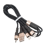 Кабель USB HOCO X26 Xpress 3 в 1 для Lightning, Micro USB, Type-C, 2.0A, длина 1.0м, черный с золотым, фото3