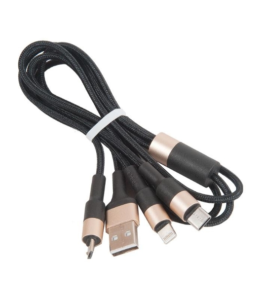 Кабель USB HOCO X26 Xpress 3 в 1 для Lightning, Micro USB, Type-C, 2.0A, длина 1.0м, черный с золотым