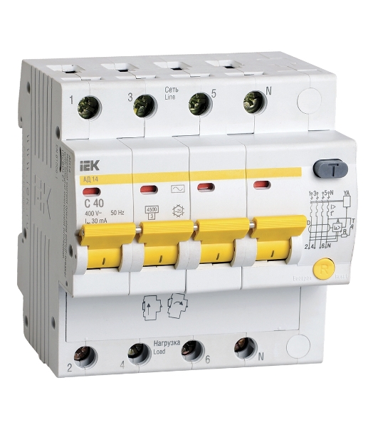 Выключатель автоматическийIEK MAD10-4-040-C-030 АД14 4Р 40А30мА IEK