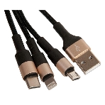 Кабель USB HOCO X26 Xpress 3 в 1 для Lightning, Micro USB, Type-C, 2.0A, длина 1.0м, черный с золотым, фото2