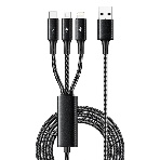 Кабель Rexant USB 3в1 Type-С (6A), Lightning (2,4A), micro USB (3A) 1,2м, в черной оплетке, фото 1