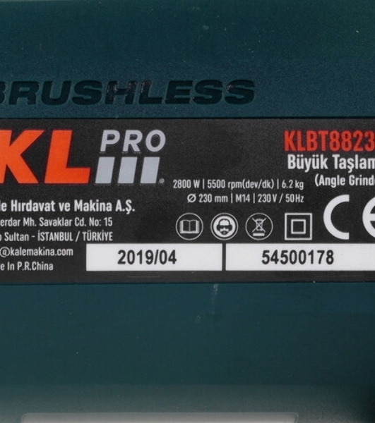 Угловая шлифовальная машина бесщеточная (болгарка) KLPRO KLBT88230 (сеть, 2800Вт, 230мм, 5500об/мин)