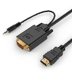 Кабель HDMI->VGA Cablexpert A-HDMI-VGA-03-10, 19M/15M + 3.5Jack, медь, позол.разъемы, 3м, черный, пакет, фото 1