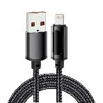 Кабель Rexant USB-A - Lightning для Apple, 2,4А, 1м, в черной нейлоновой оплетке, c LED дисплеем, фото 1
