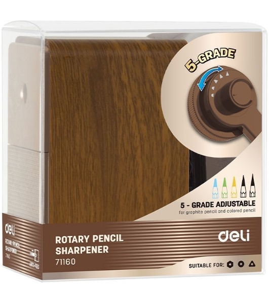 Точилка для карандашей механическая Deli 71160Brown, 1 отверстие, пластик, коричневый