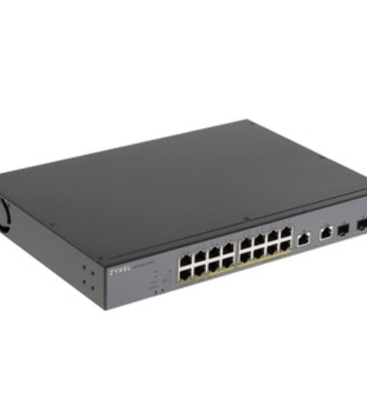 Коммутатор Zyxel GS1350-18HP, 16xGE PoE+, 2xCombo (SFP/RJ-45), бюджет PoE 250 Вт, дальность передачи питания до 250 м, автоперезагрузка PoE-портов, повышенная защита от перенапряжений и электростатических разряд