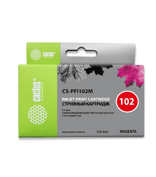 Картридж струйный Cactus CS-PFI102M пурпурный (130мл) для Canon IP iPF500/iPF600/iPF700/MFP M40/iPF765/LP17/LP24