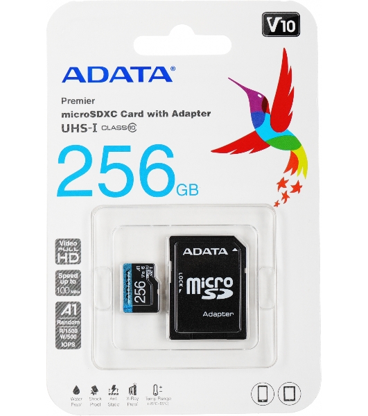 Флеш карта microSD 256Gb ADATA microSDHC Class 10 UHS-I A1 100/25 MB/s (SD адаптер)